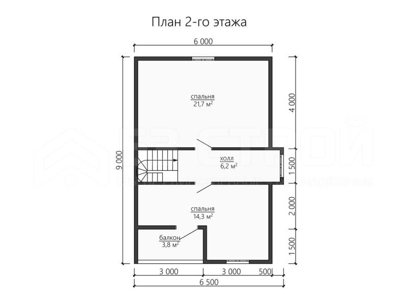 План второго этажа каркасного дома 7х9 с тремя спальнями
