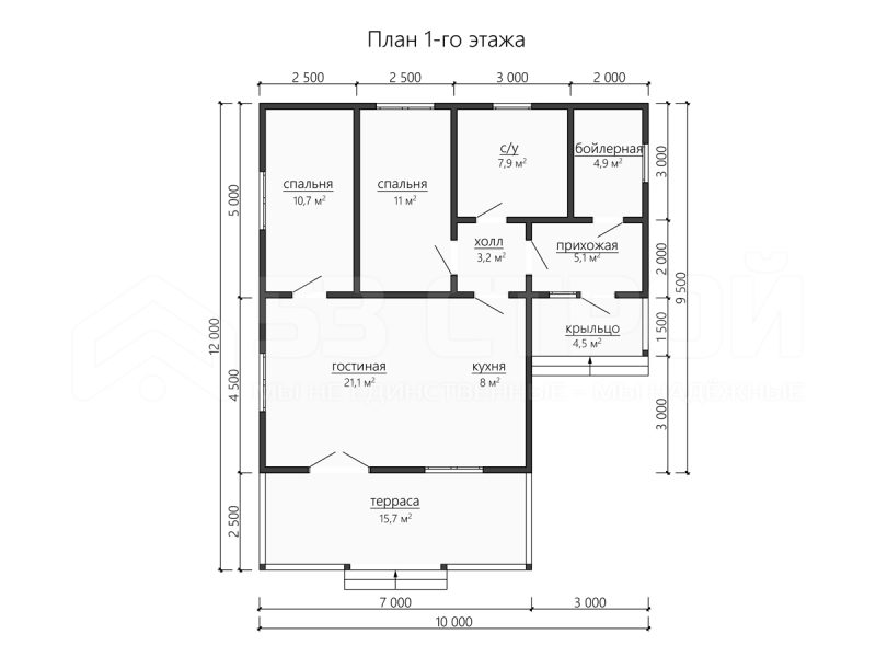 Планировка одноэтажного каркасного дома 10х12