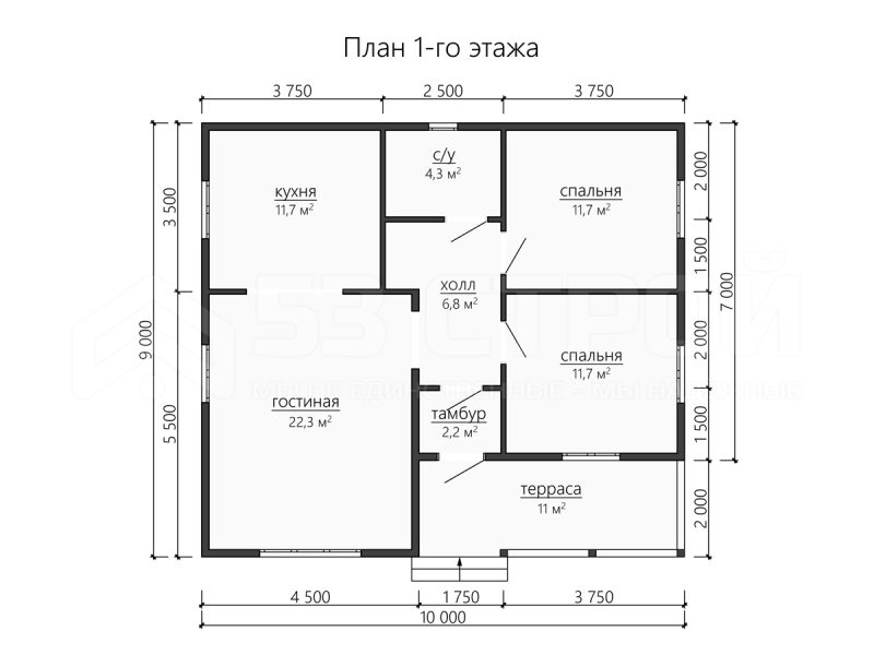 Планировка одноэтажного каркасного дома 9х10