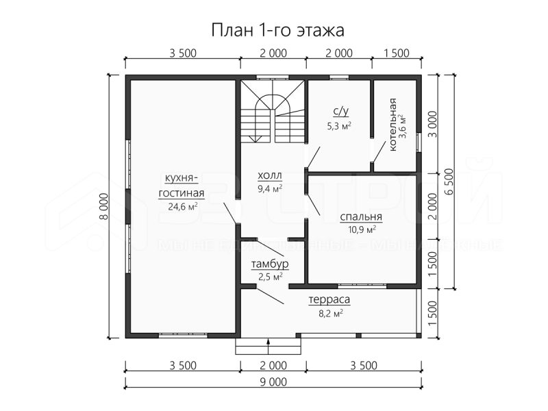 Планировка двухэтажного каркасного дома 8х9