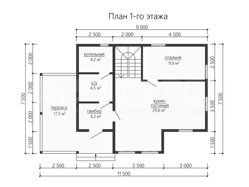 Планировка дома из бруса 7.5х11.5 с мансардой
