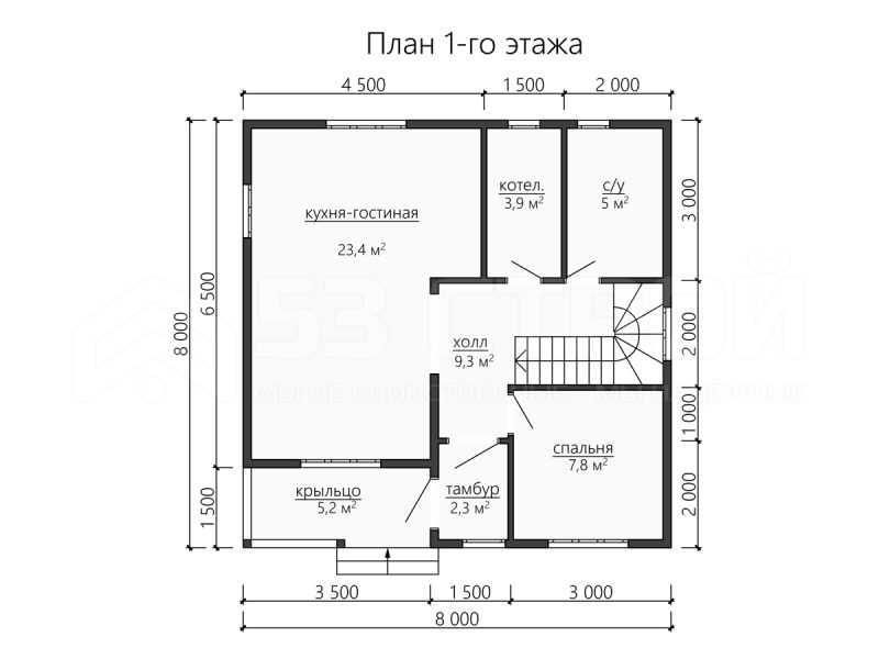 Планировка двухэтажного каркасного дома 8х8