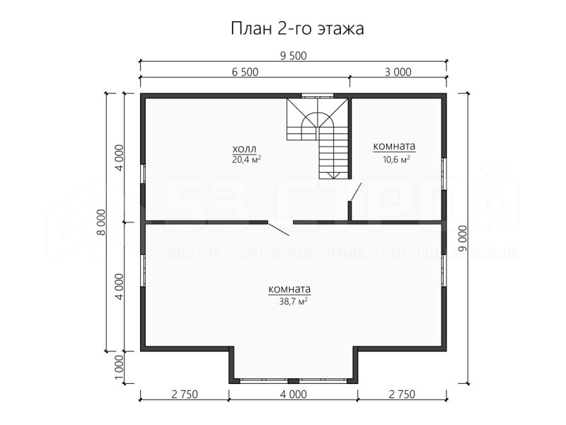 План второго этажа каркасного дома 11.5х11.5 с тремя спальнями