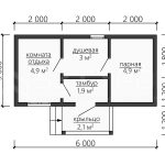 Планировка одноэтажной каркасной бани 6 на 3 - превью