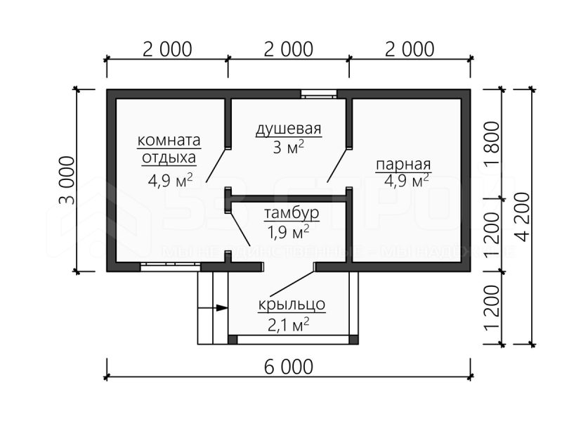 Планировка одноэтажной каркасной бани 6 на 3