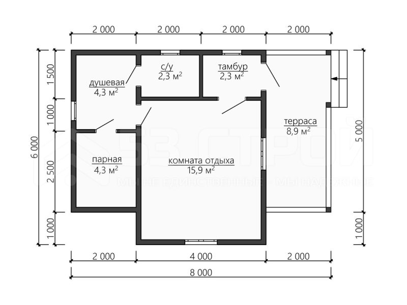 Планировка одноэтажной каркасной бани 6 на 8