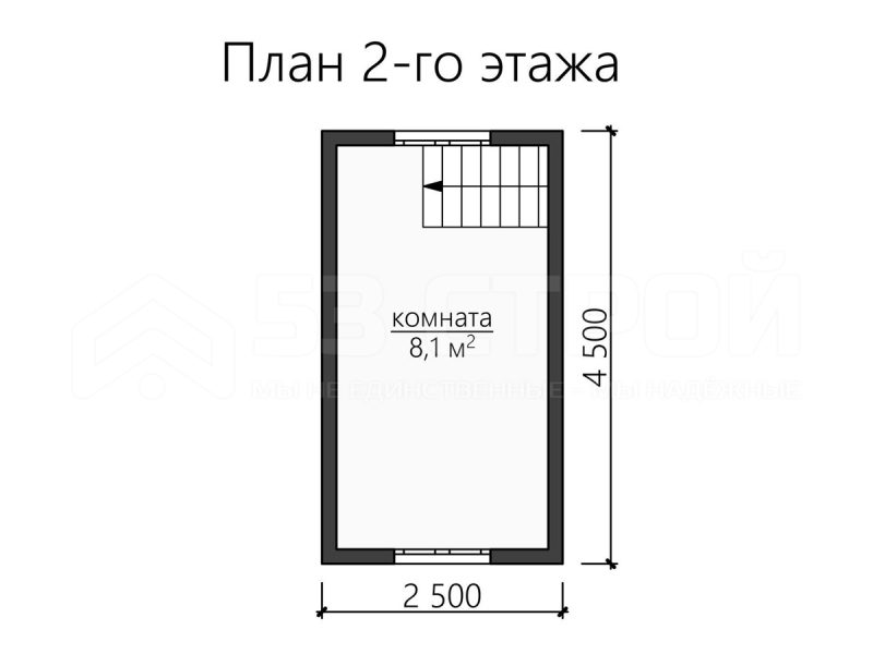 План второго этажа каркасной бани 4.5на7.5 с двумя комнатами
