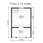 План второго этажа каркасной бани 6 на 6 с двумя комнатами - превью