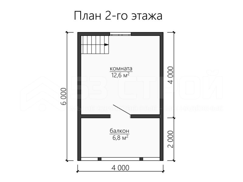 План второго этажа каркасной бани 6 на 6 с двумя комнатами