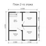 План второго этажа бани из бруса 6х8 с тремя комнатами - превью