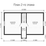План второго этажа каркасной бани 6 на 8 с тремя комнатами - превью