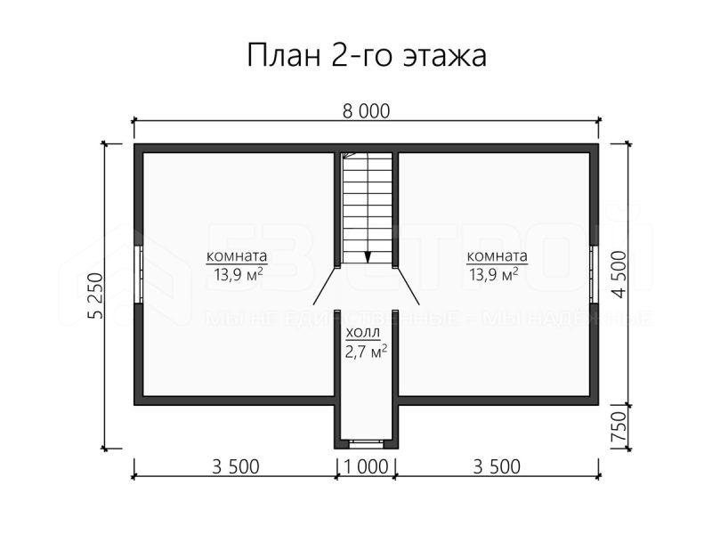 План второго этажа каркасной бани 6на8 с тремя комнатами