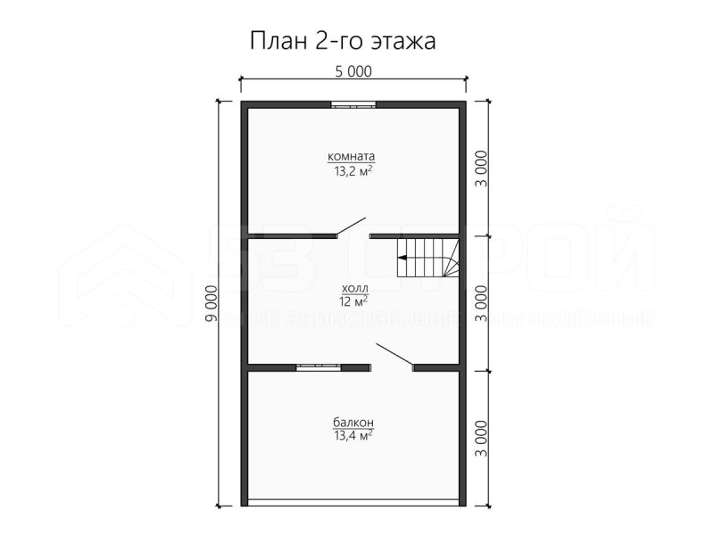 План второго этажа бани из бруса 6 на 9 с двумя комнатами