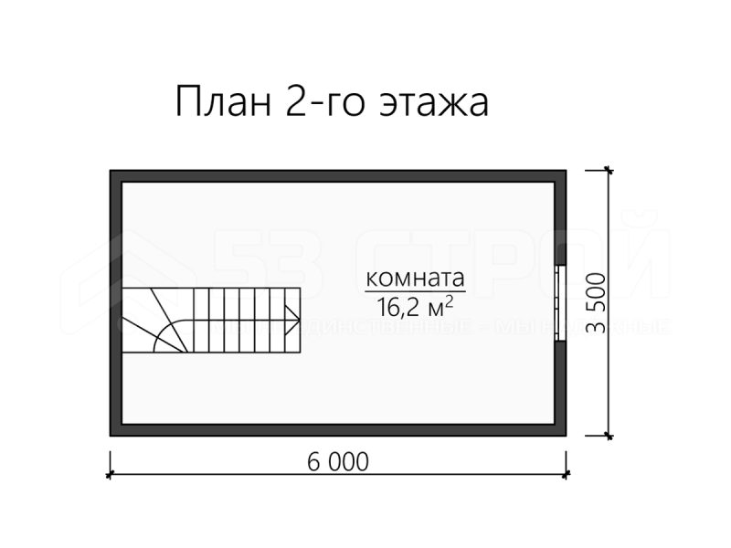 План второго этажа каркасной бани 7 на 9.5 с одной комнатой