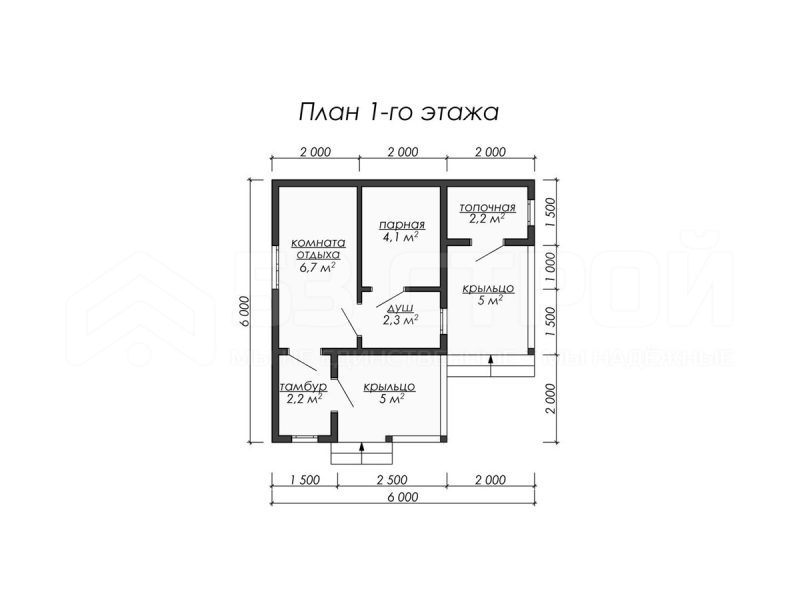 Планировка одноэтажной каркасной бани 6на6