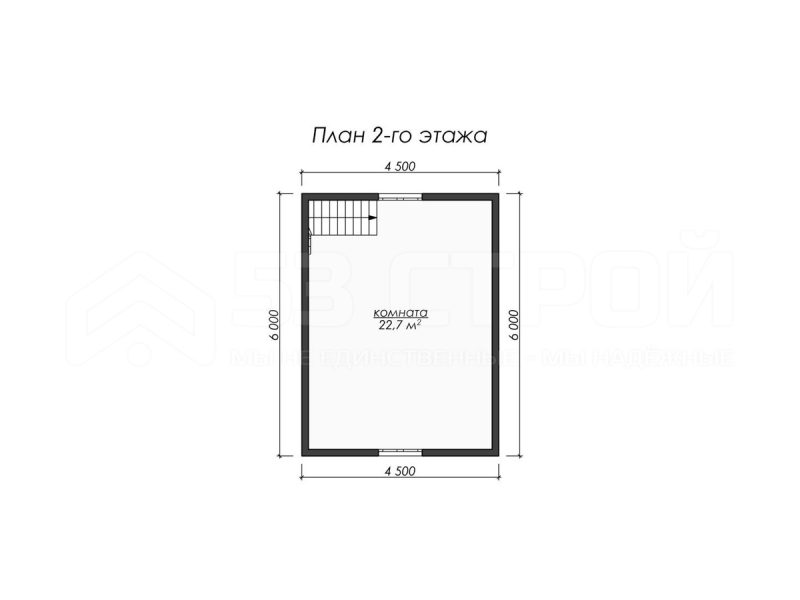 План второго этажа каркасной бани 6на6 с двумя комнатами