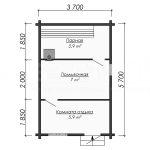Планировка одноэтажной каркасной бани 5.7 на 3.7 - превью