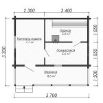 Планировка одноэтажной каркасной бани 5.2 на 5.7 - превью