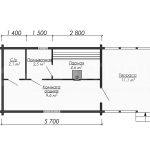 Планировка одноэтажной бани из бруса 5.7 на 3.7 - превью