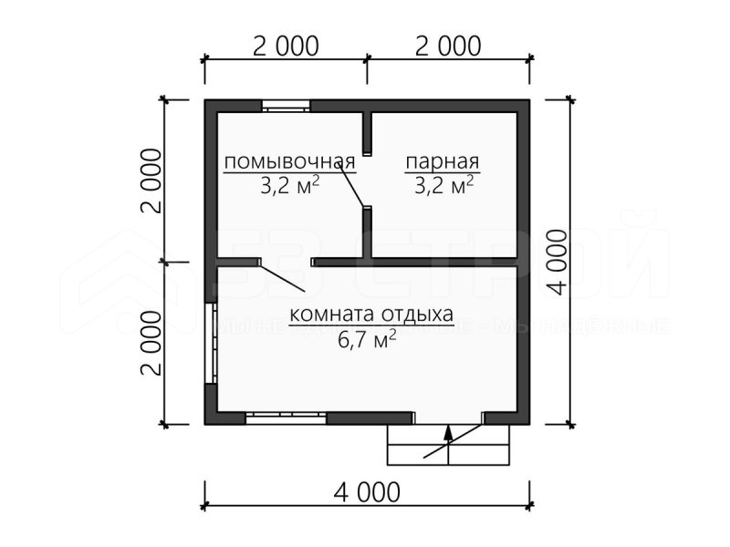 Планировка одноэтажной бани из бруса 4х4