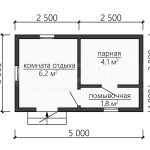 Планировка одноэтажной каркасной бани 3 на 5 - превью
