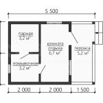 Планировка одноэтажной каркасной бани 5.5 на 4 - превью