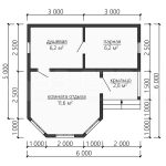 Планировка одноэтажной каркасной бани 6 на 6 - превью