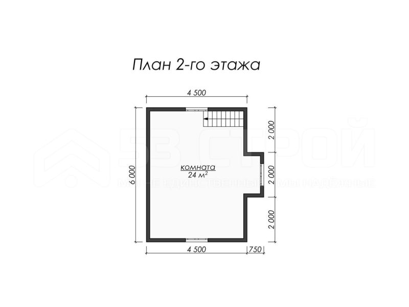 План второго этажа дома из бруса 6х6 с двумя спальнями