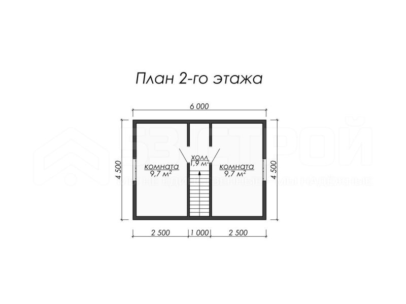 План второго этажа каркасного дома 6х6 с тремя спальнями