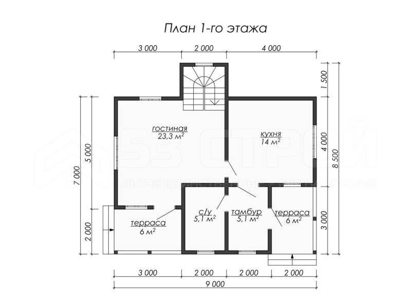 Планировка двухэтажного дома из бруса 7х9