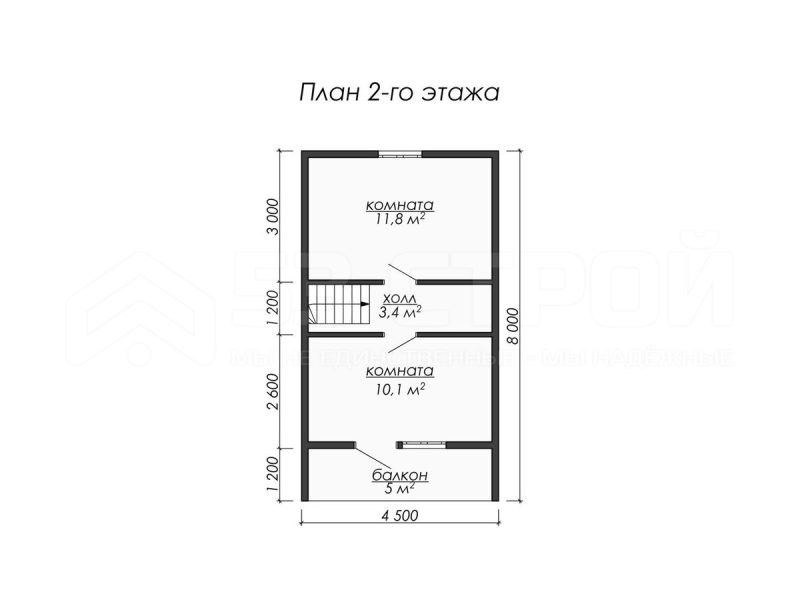 План второго этажа каркасного дома 6на8 с четырьмя спальнями