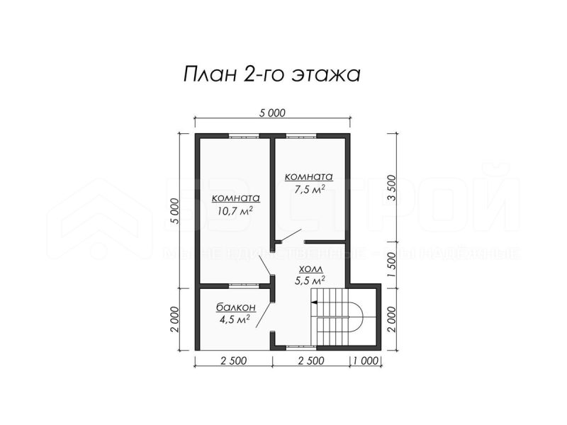 План второго этажа каркасного дома 7на7 с тремя спальнями