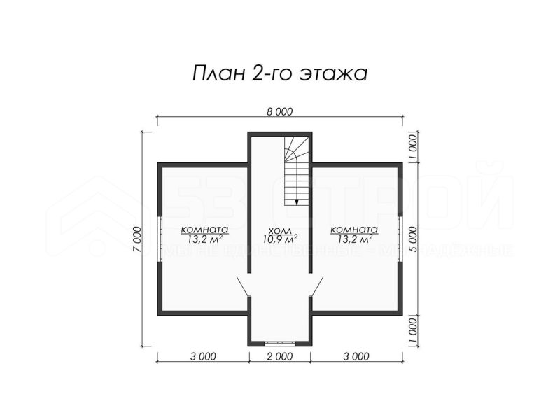 План второго этажа каркасного дома 7 на 8 с четырьмя спальнями