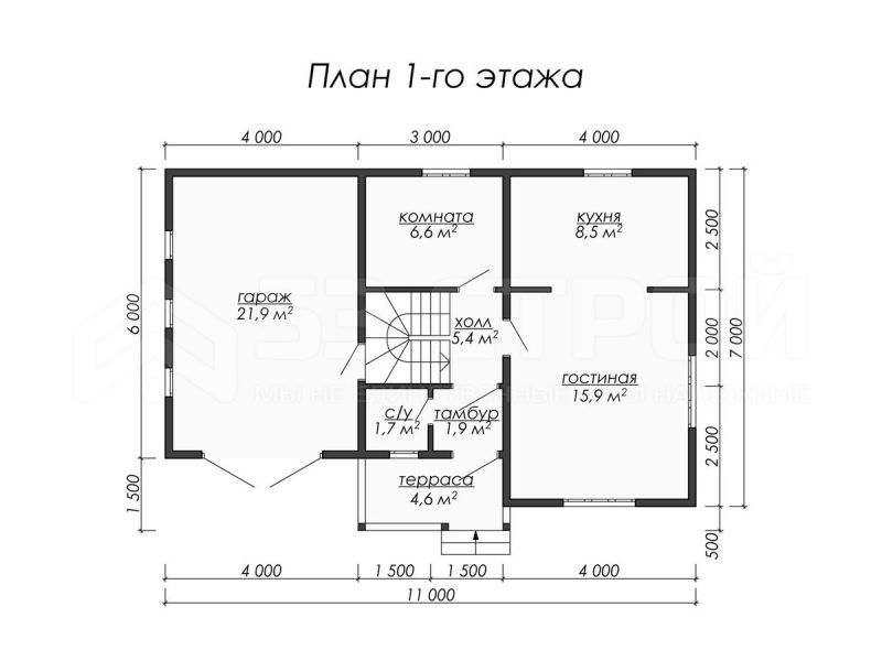 Планировка двухэтажного каркасного дома 7на11