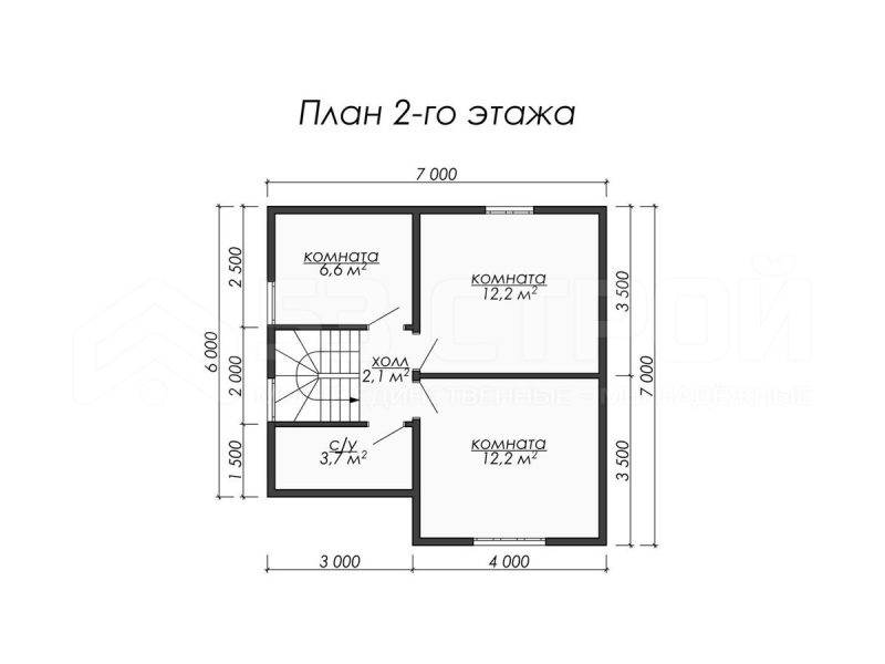 План второго этажа каркасного дома 7 на 11 с пятью спальнями