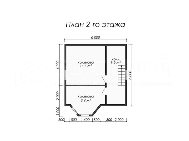 План второго этажа дома из бруса 6х6 с тремя спальнями