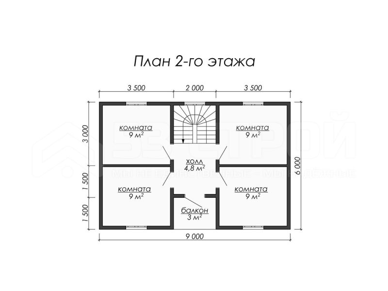 План второго этажа каркасного дома 7 на 9 с одной комнатой