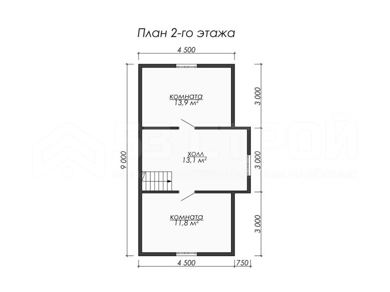 План второго этажа каркасного дома 6на9 с четырьмя спальнями