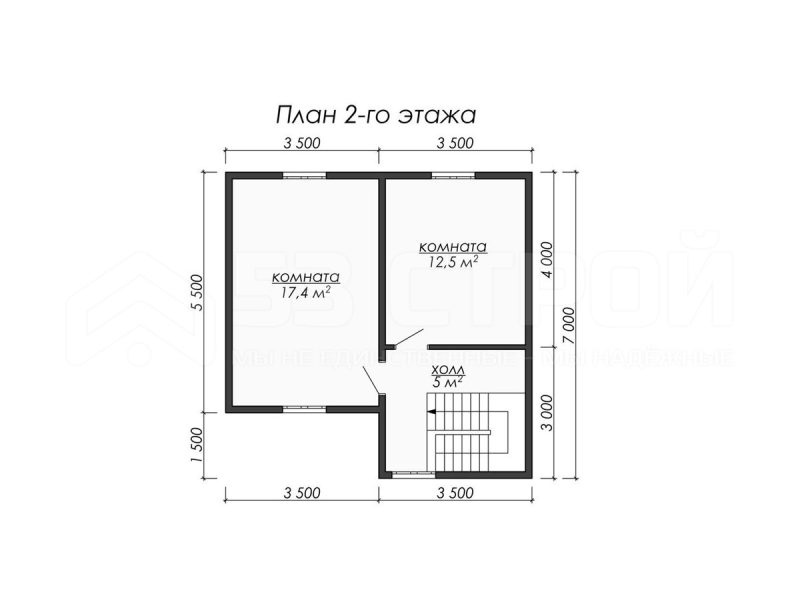 План второго этажа дома из бруса 7х7 с тремя спальнями
