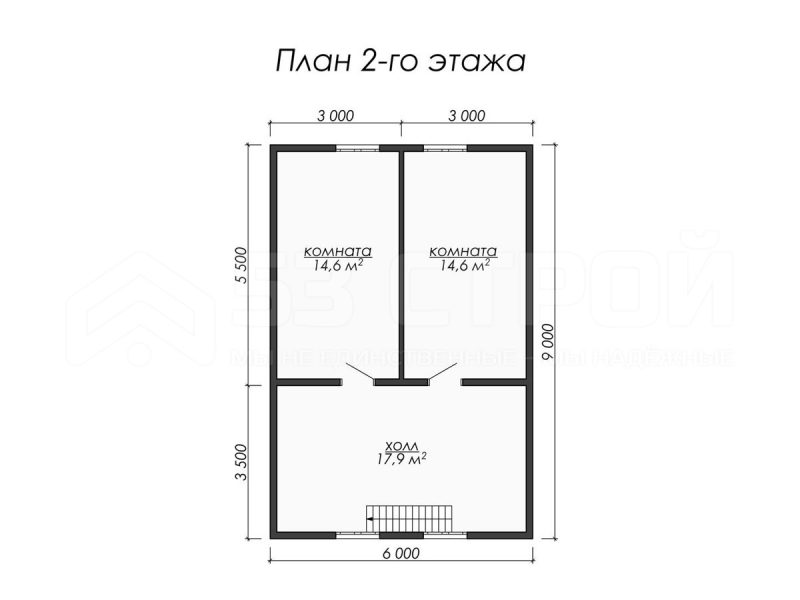 План второго этажа дома из бруса 7.5х9 с четырьмя спальнями