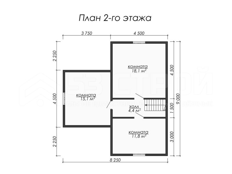 План второго этажа каркасного дома 9 на 9 с пятью спальнями