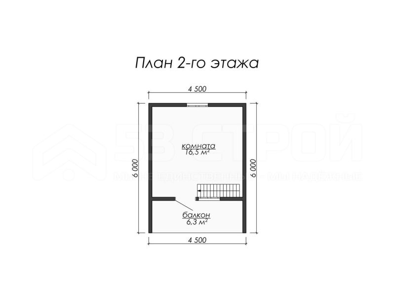 План второго этажа каркасного дома 6на6 с тремя спальнями