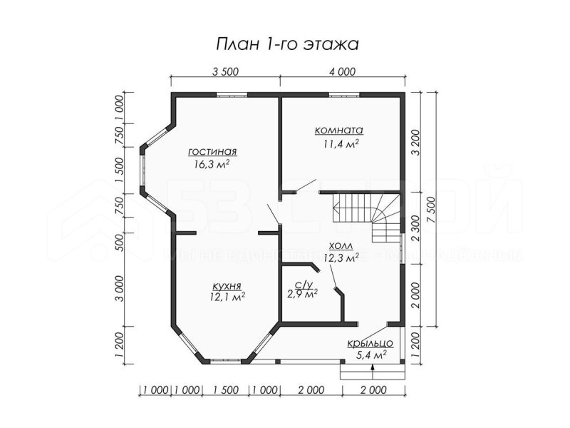 Планировка двухэтажного дома из бруса 7.5х7.5