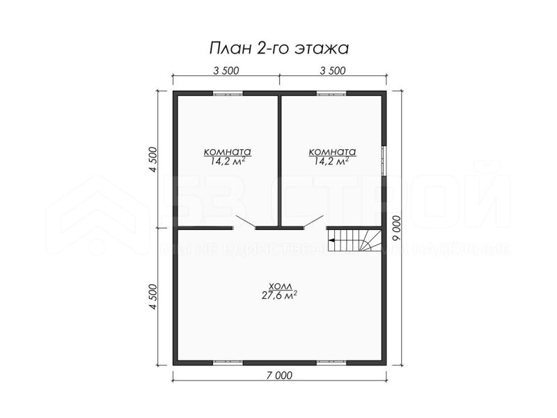 План второго этажа каркасного дома 7на9 с тремя спальнями