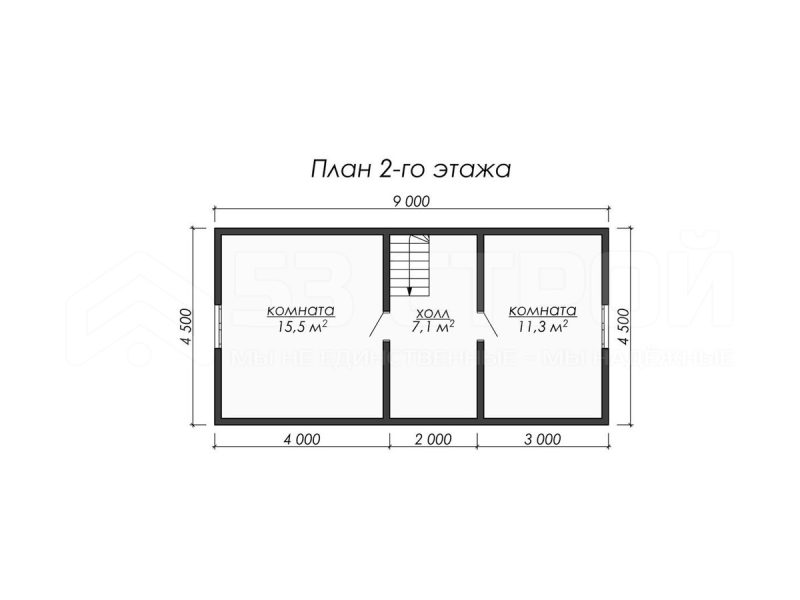 План второго этажа каркасного дома 8 на 9 с пятью спальнями