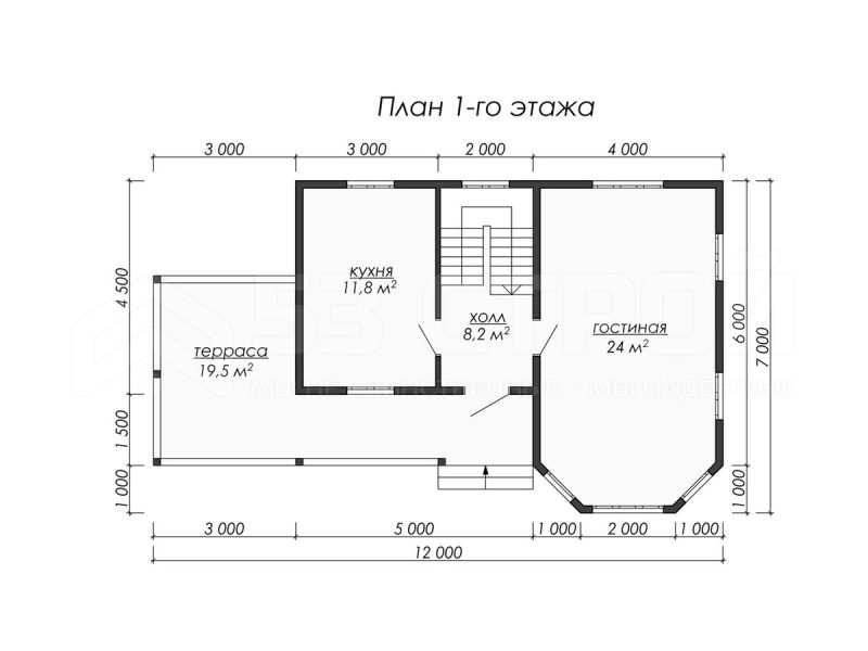 Планировка двухэтажного дома из бруса 7х12