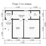 Планировка дома из бруса 6х7.5 с мансардой - превью