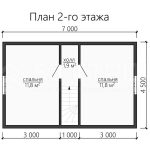 План второго этажа дома из бруса 6х7 с двумя спальнями - превью