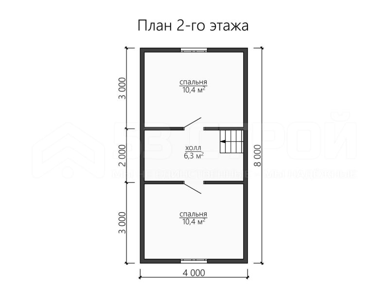 План второго этажа каркасного дома 6на8 с тремя спальнями