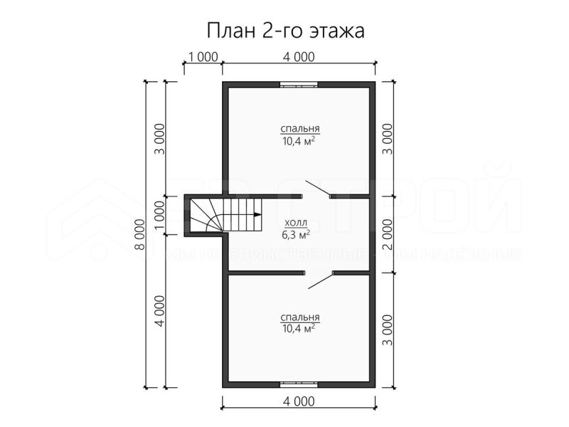 План второго этажа каркасного дома 6на8 с тремя спальнями
